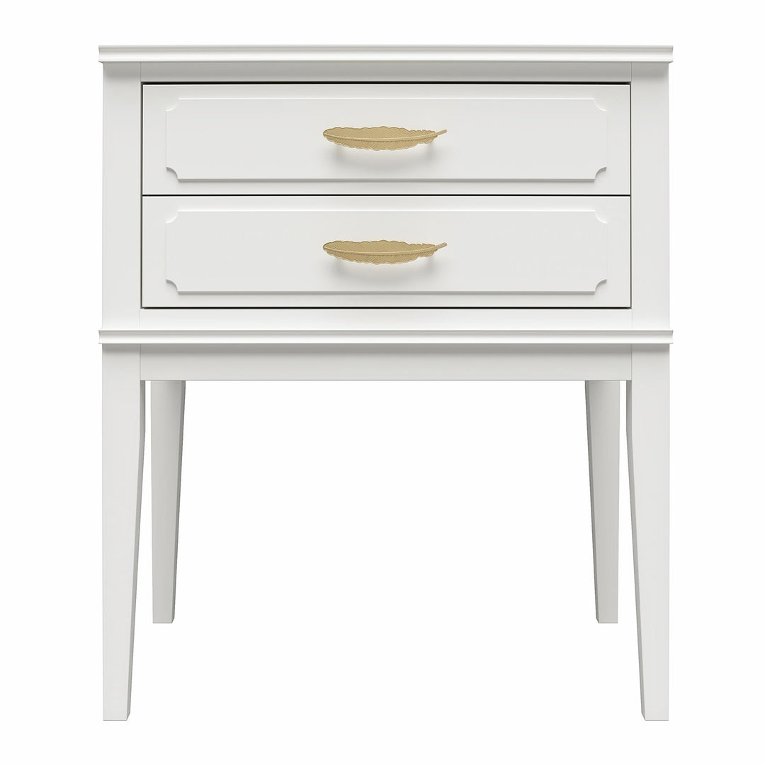 Stella Accent Table with 2 Drawers and Gold Feather Drawer Pulls   -  White