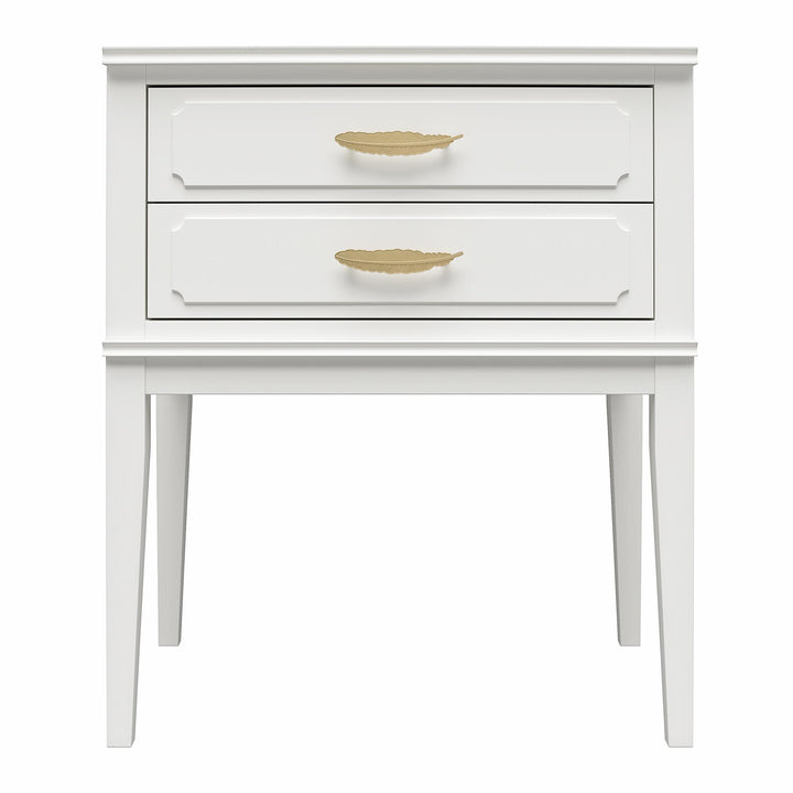 Stella Accent Table with 2 Drawers and Gold Feather Drawer Pulls   -  White
