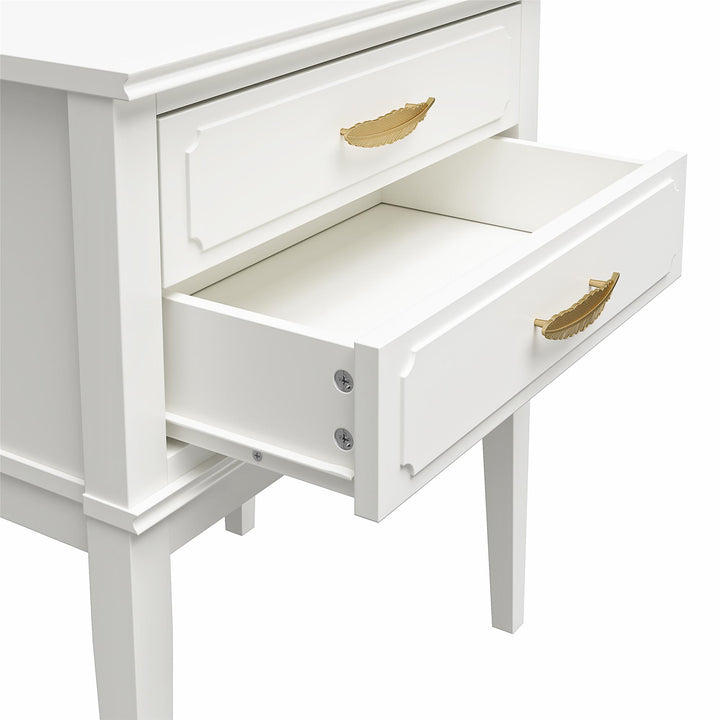 Best 2 Drawer Accent Table with Gold Pulls -  White