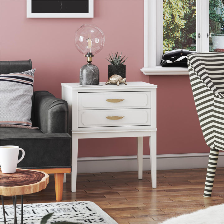 Stylish Accent Table with 2 Drawers -  White