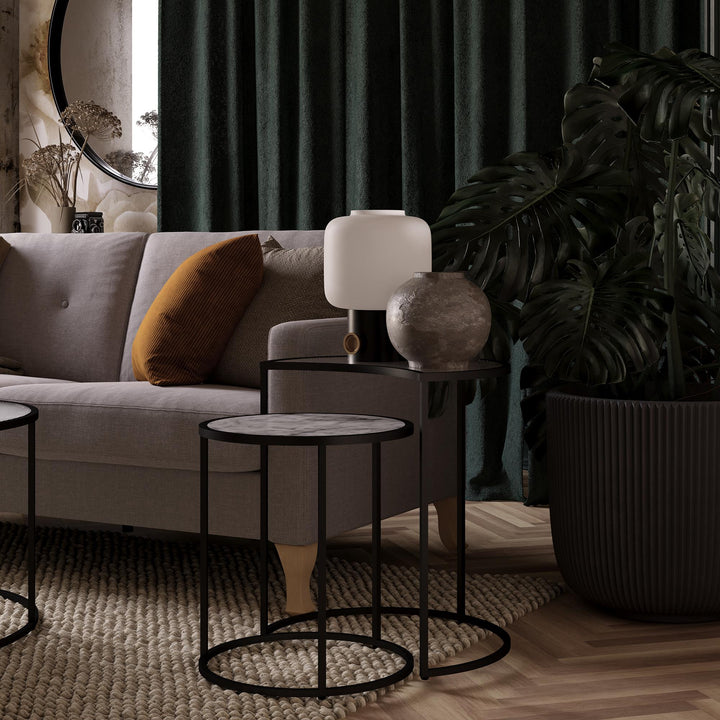 Moon Phases Nesting End Tables with Marble/Glass - White marble