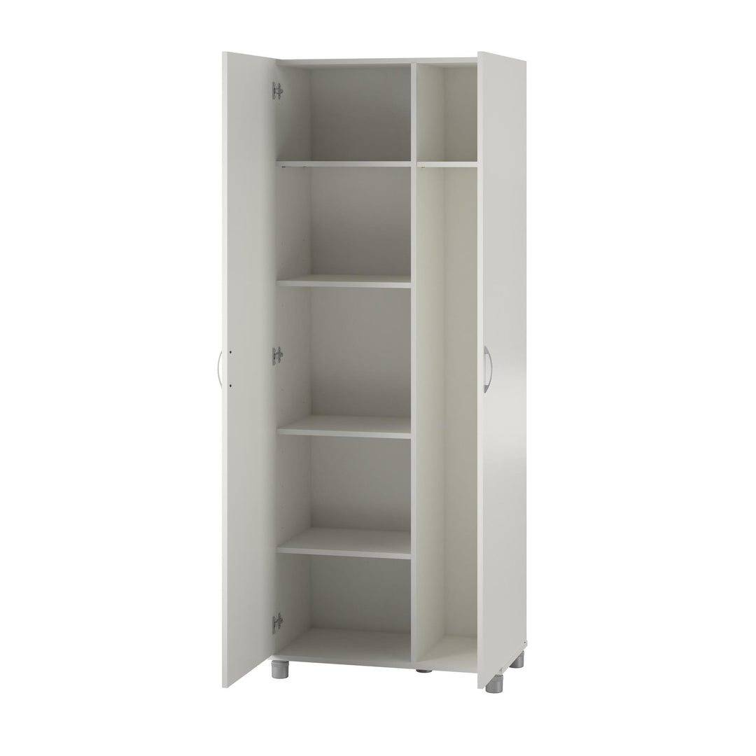 Basin Tall Asymmetrical Storage Cabinet with Adjustable Shelving and Feet  -  White