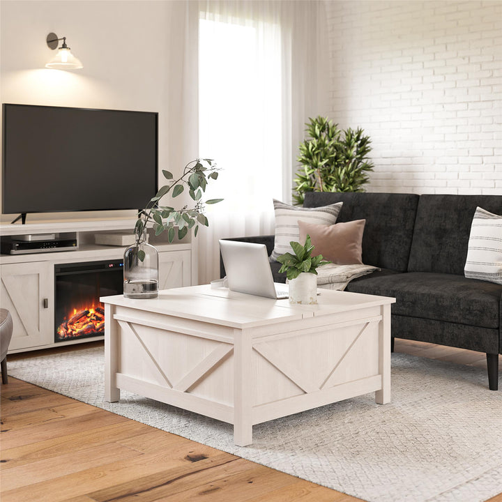 Modern Coffee Table with Hidden Storage -  Ivory Pine