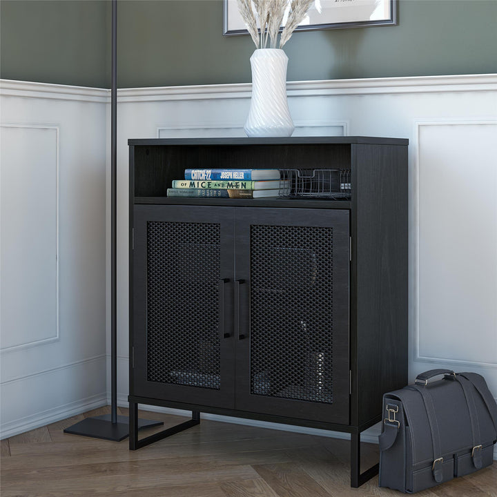 storage shelf with doors - Black Oak