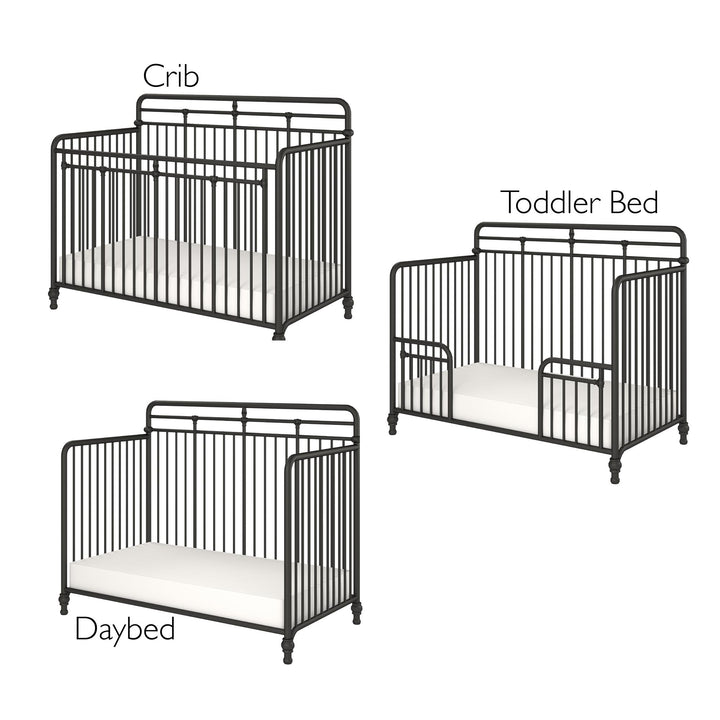 Monarch Hill Hawken 3 in 1 Convertible Metal Crib Adjusts to 3 Heights - Black