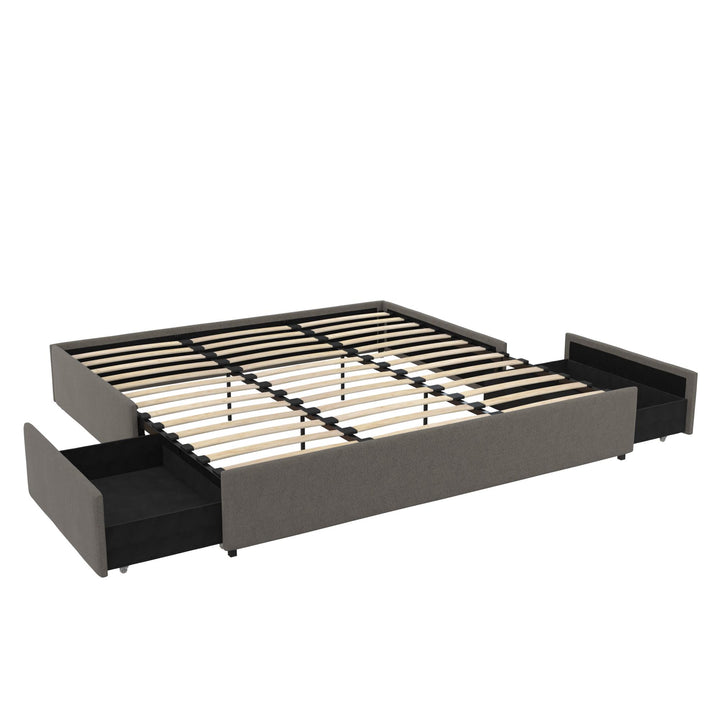 Maven Platform Bed with Drawers for Storage -  Black Faux Leather 