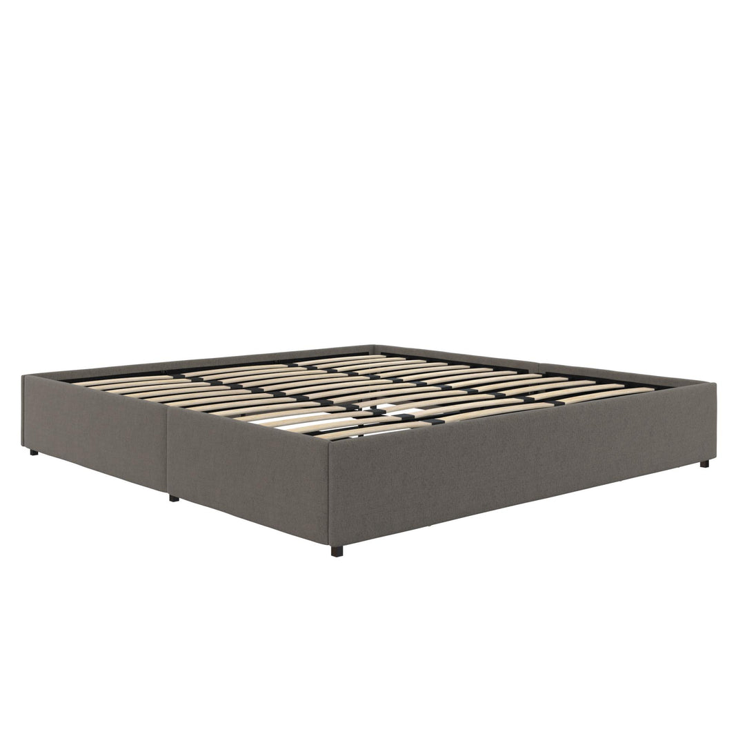 Platform Bed with 2 Rollout Drawers -  Grey Linen 