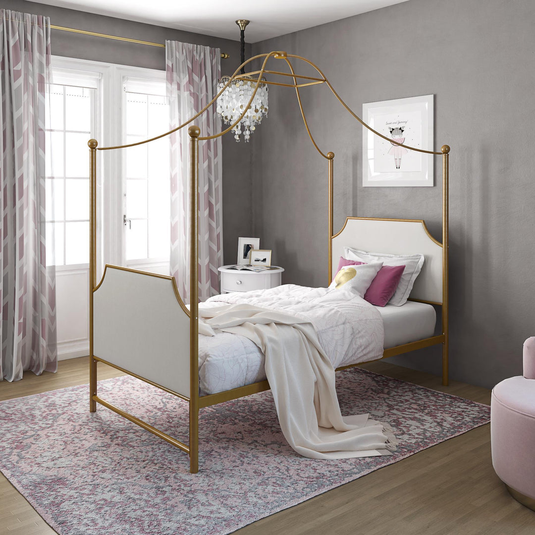 Monarch Hill Clementine Canopy Bed with Linen Headboard and Footboard - Gold - Twin