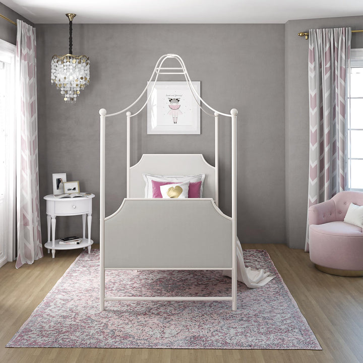 Monarch Hill Clementine Canopy Bed with Linen Headboard and Footboard - Off White - Twin