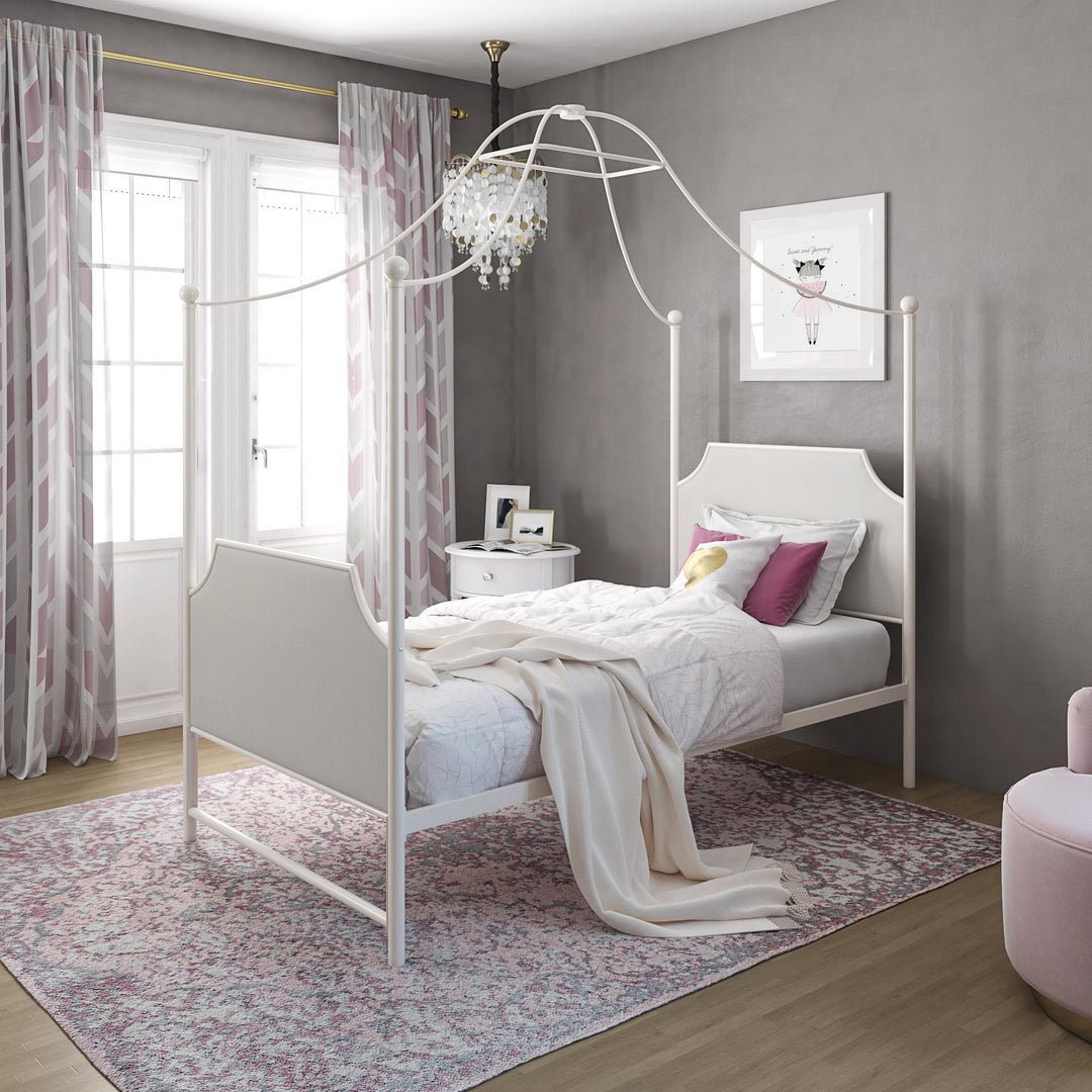 Monarch Hill Clementine Canopy Bed with Linen Headboard and Footboard - Off White - Twin