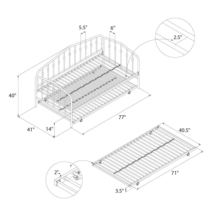 Bushwick Metal Daybed & Trundle - Gray - Twin