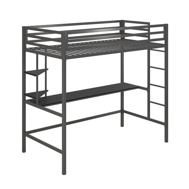 Maxwell Metal Twin Loft Bed with Desk & Shelves - Gray - Twin