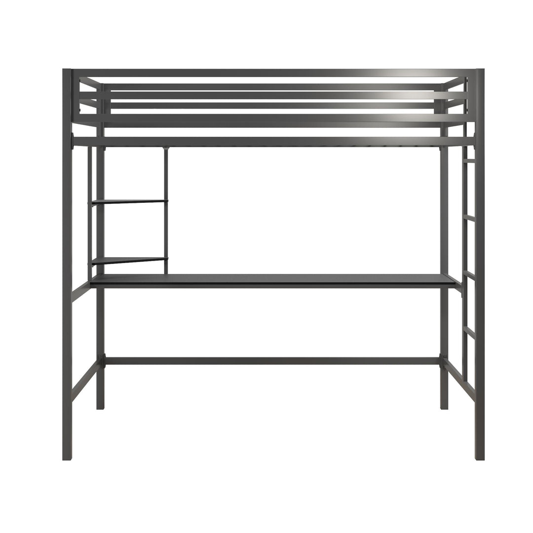 Maxwell Metal Twin Loft Bed with Desk & Shelves - Gray - Twin