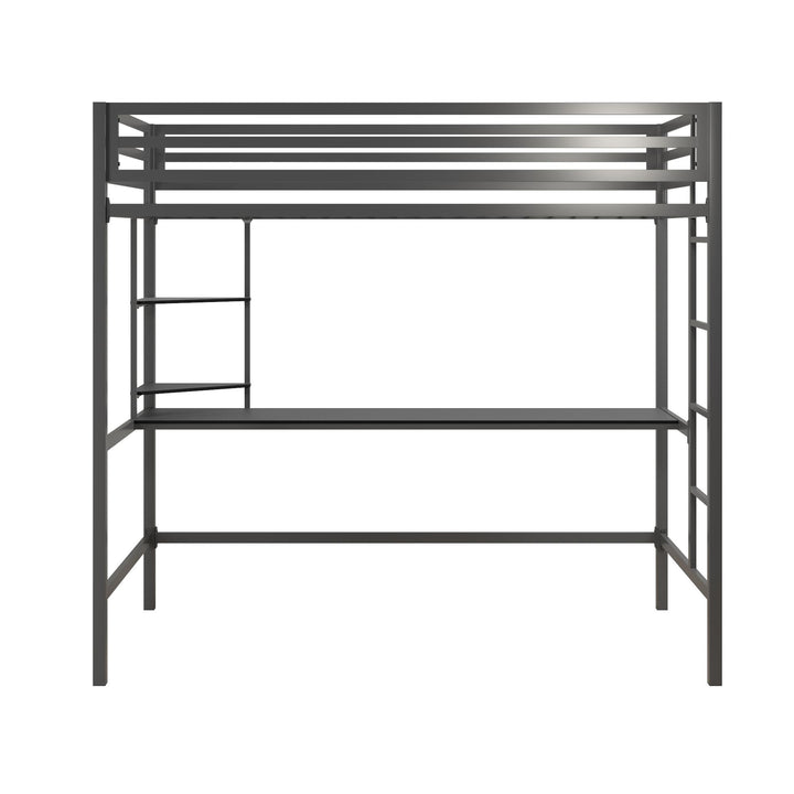 Maxwell Metal Twin Loft Bed with Desk & Shelves - Gray - Twin