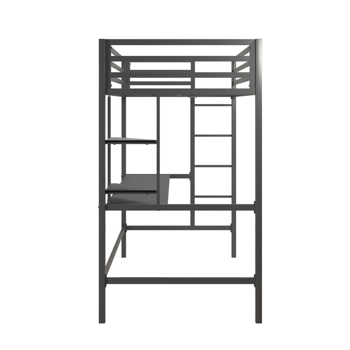 Maxwell Metal Twin Loft Bed with Desk & Shelves - Gray - Twin