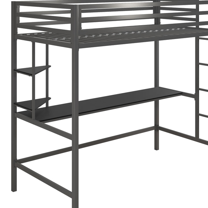 Maxwell Metal Twin Loft Bed with Desk & Shelves - Gray - Twin