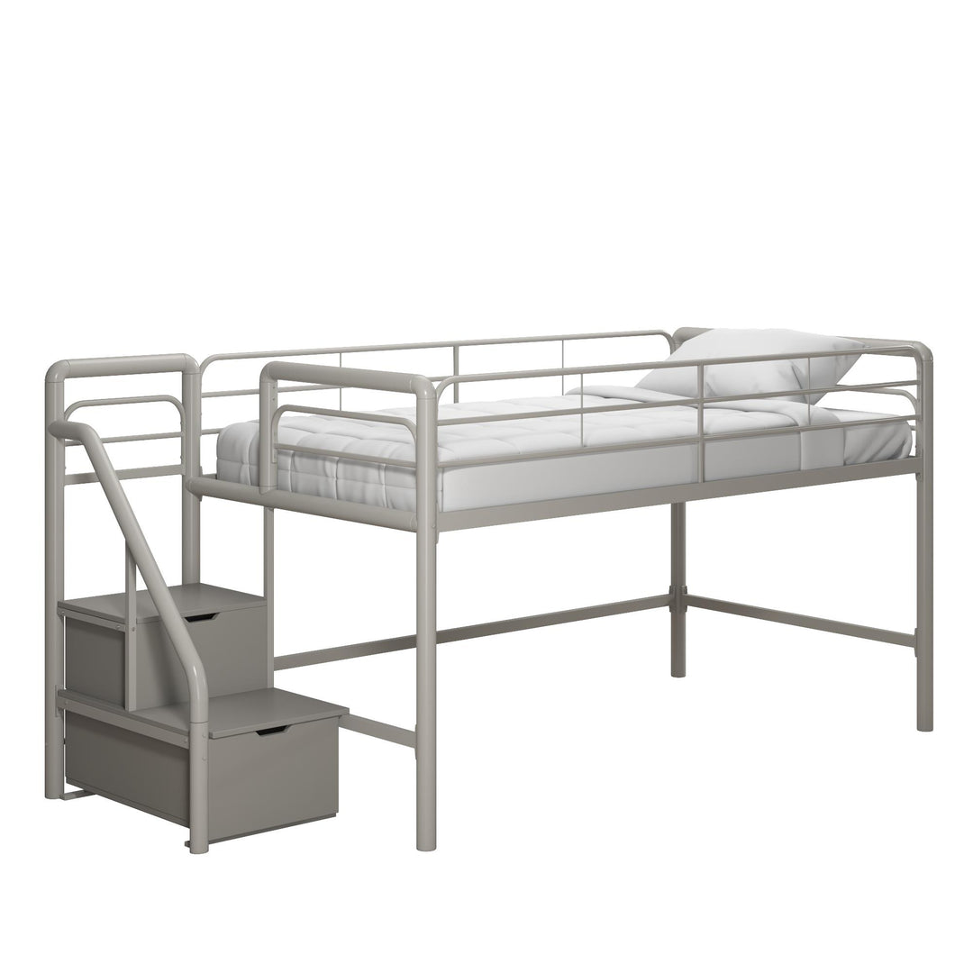 Low-Height Twin Loft Bed with Storage -  Silver / grey  -  Twin