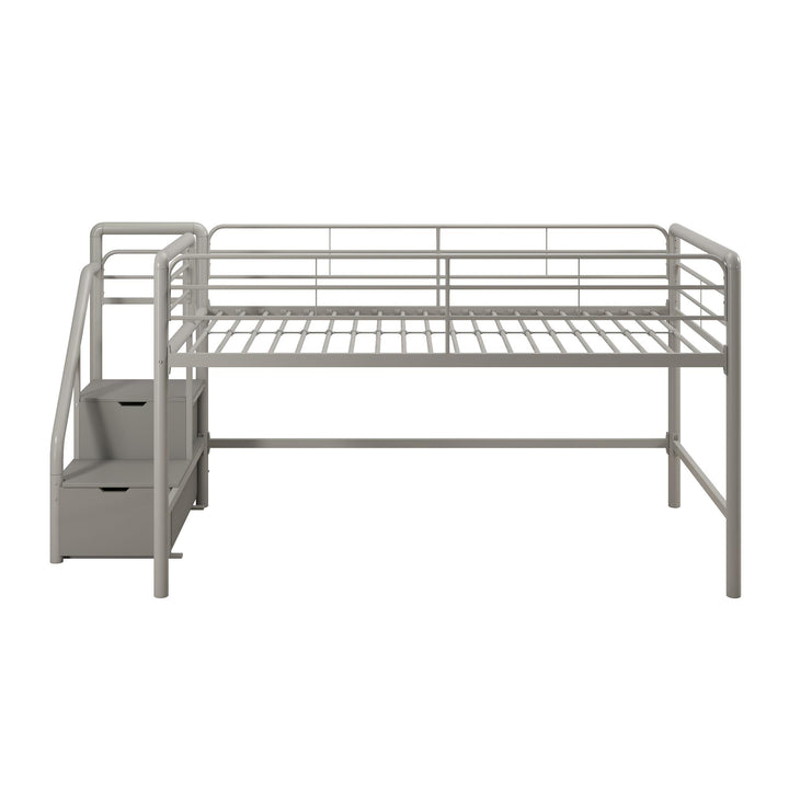 Sol Junior Low-Height Twin Loft Bed with Storage Steps  -  Silver / grey  -  Twin
