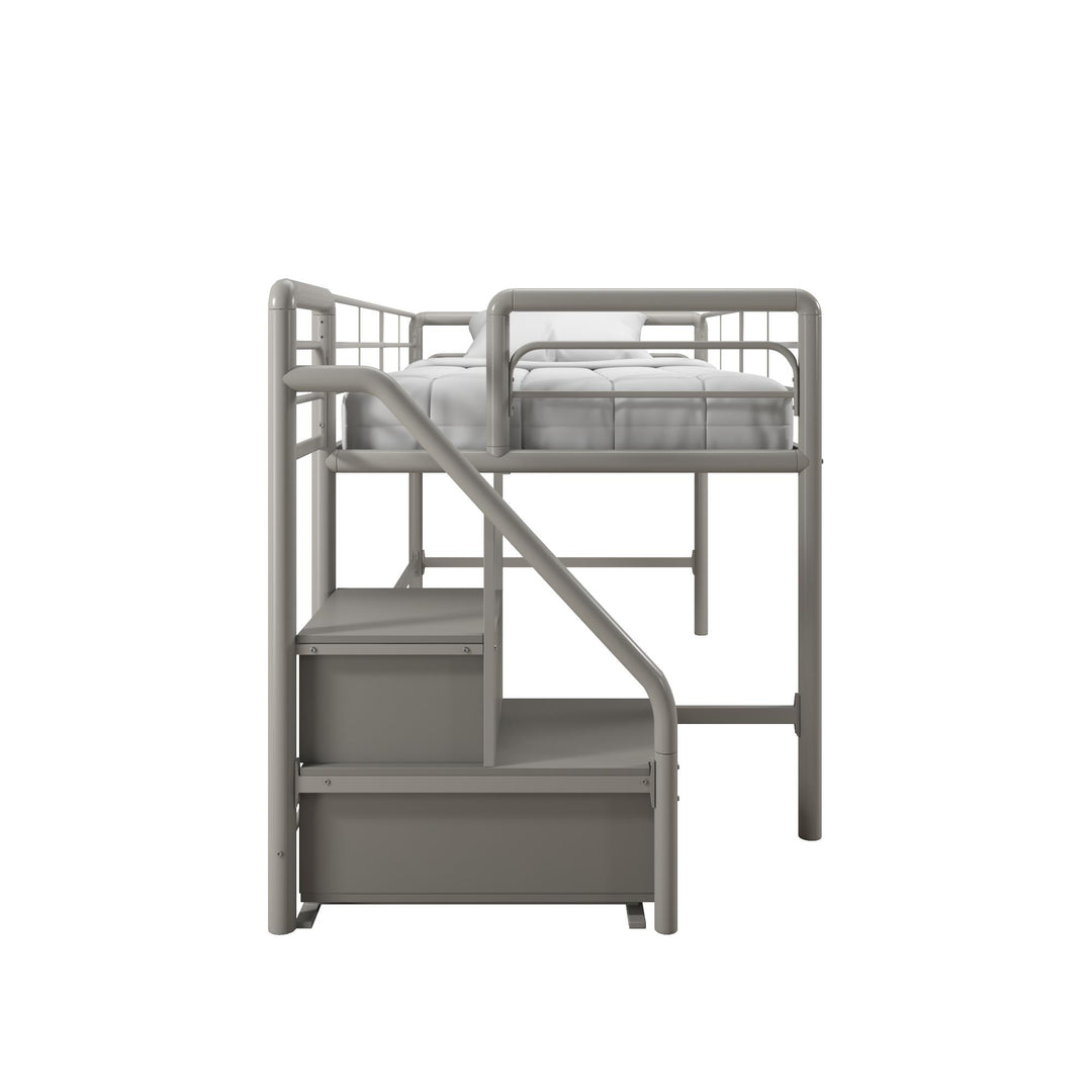 Best Low-Height Loft Bed with Storage Steps -  Silver / grey  -  Twin