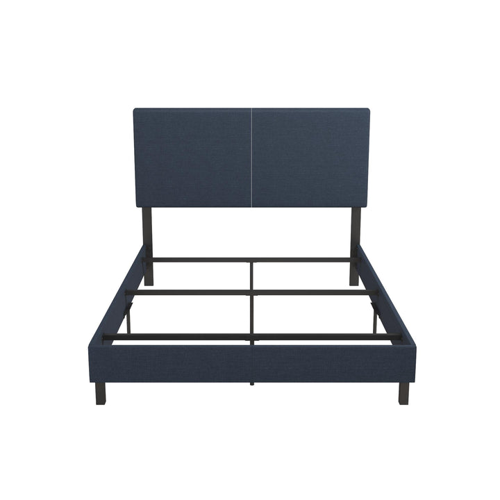 Janford Upholstered Bed with Sturdy Wood and Metal Frame  -  Navy  -  Queen