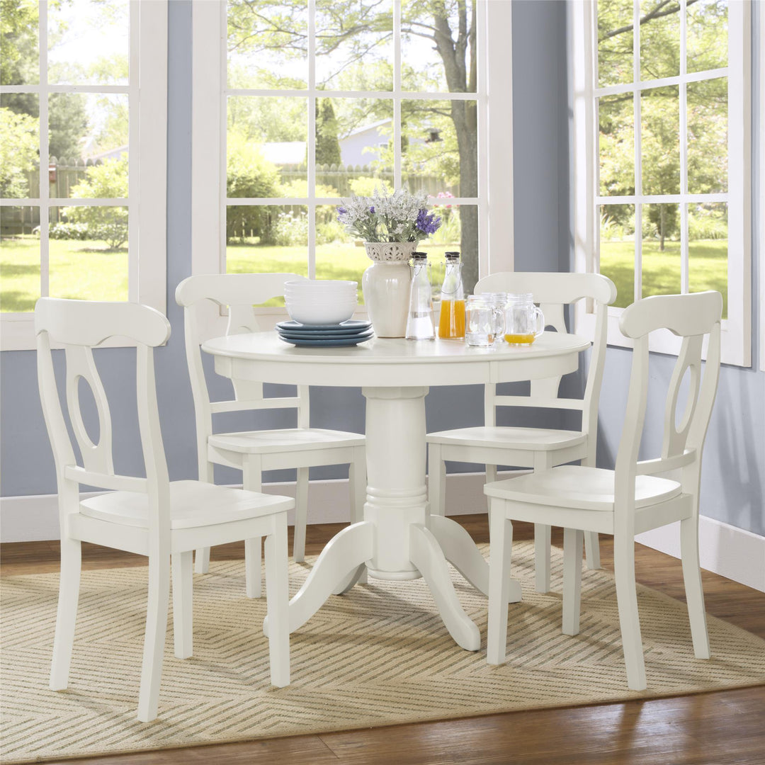 Aubrey 5 Piece Traditional Pedestal Round Dining Table and Chairs -  White