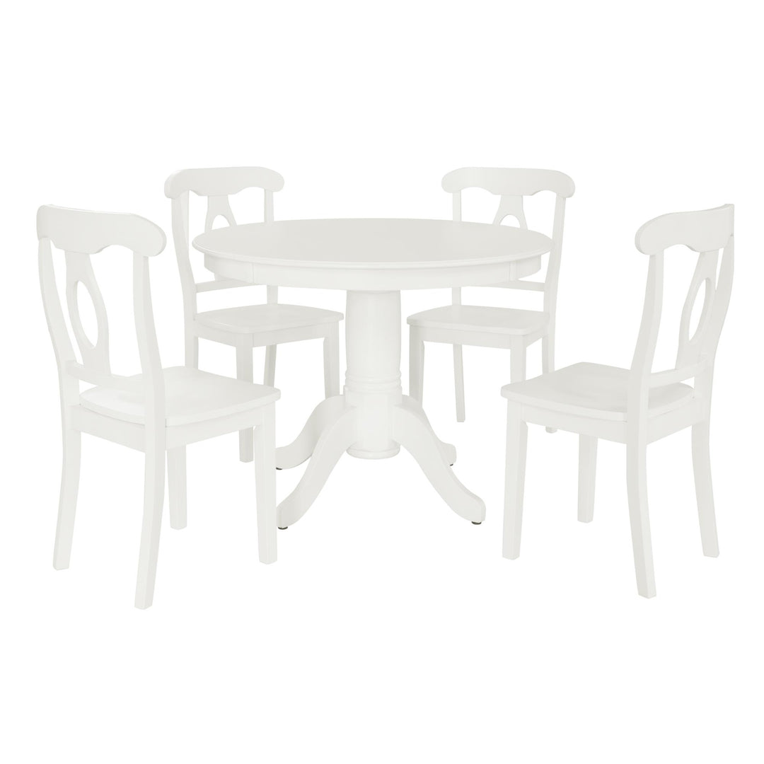 Aubrey 5 Piece Traditional Pedestal Round Dining Table and Chairs Set  -  White