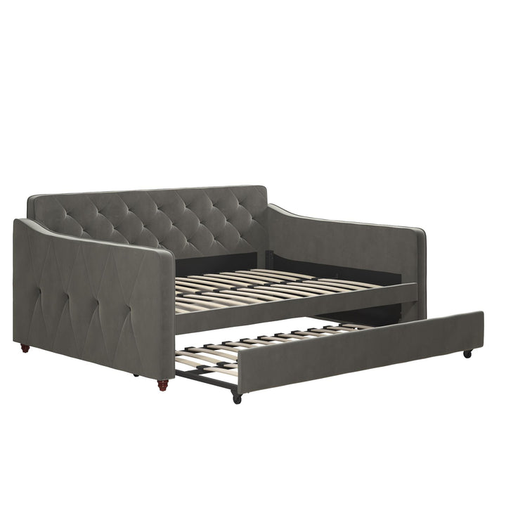 Easy to Set Up Vintage Daybed with Upholstered Twin Trundle -  Grey 