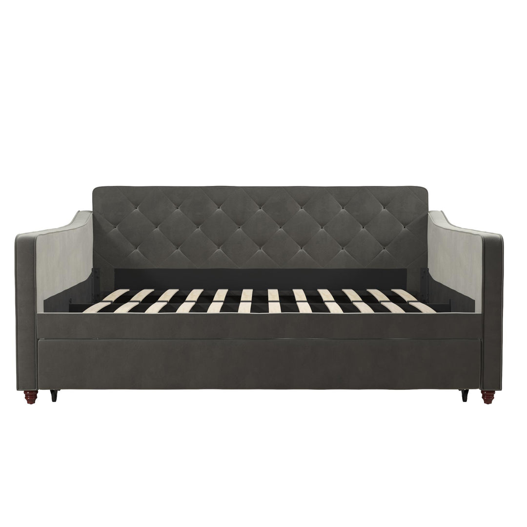 Organized and Stylish Daybed with Vintage Upholstered Twin Trundle -  Grey 