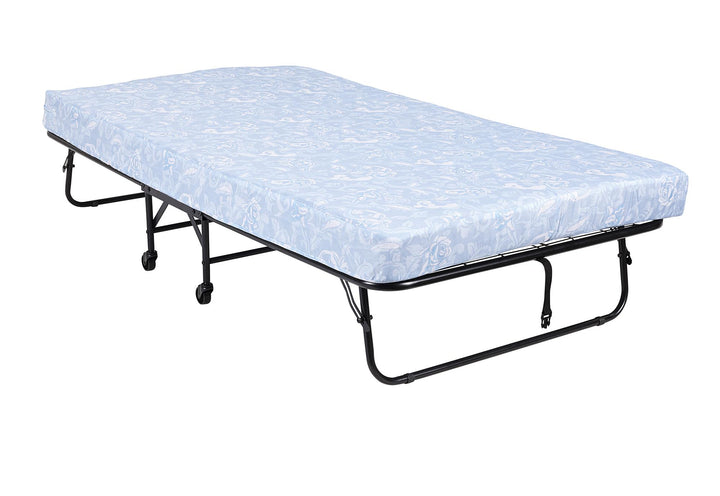 Levy Folding Guest Bed Cot with Metal Frame and 5 Inch Mattress - Black - Twin