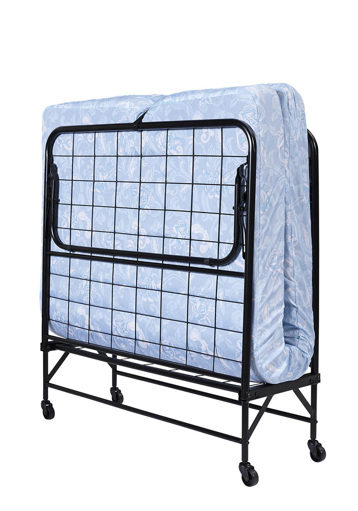 Levy Folding Guest Bed Cot with Metal Frame and 5 Inch Mattress - Black - Twin