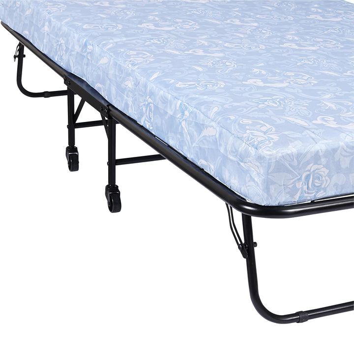 Levy Folding Guest Bed Cot with Metal Frame and 5 Inch Mattress - Black - Twin