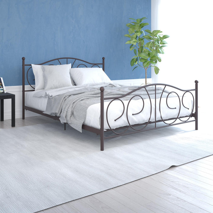 Victoria Metal Platform Bed with Headboard, Footboard and 2 Height Options - Bronze - Queen