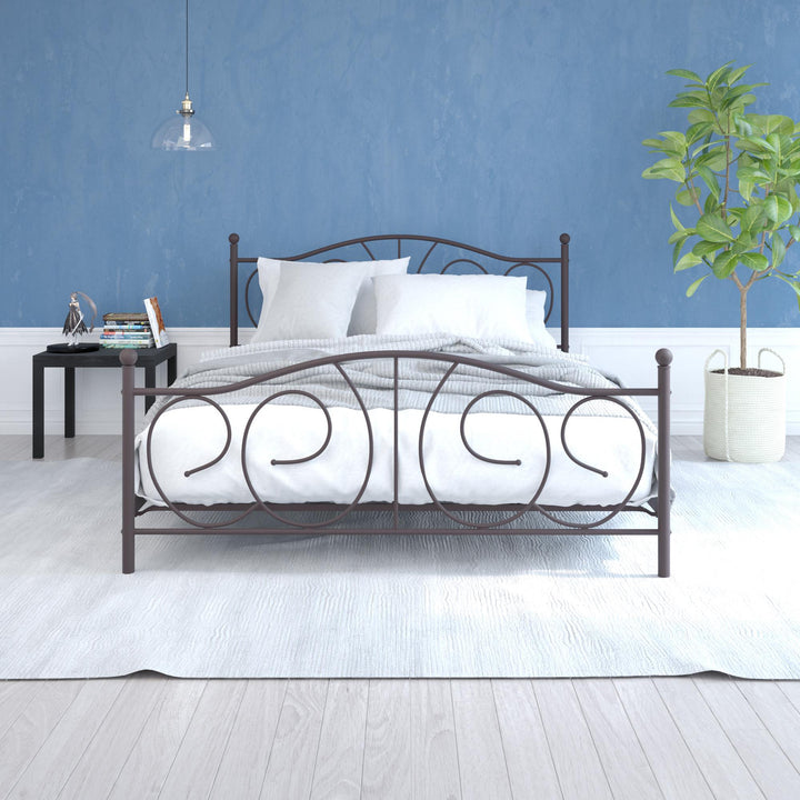 Victoria Metal Platform Bed with Headboard, Footboard and 2 Height Options - Bronze - Queen