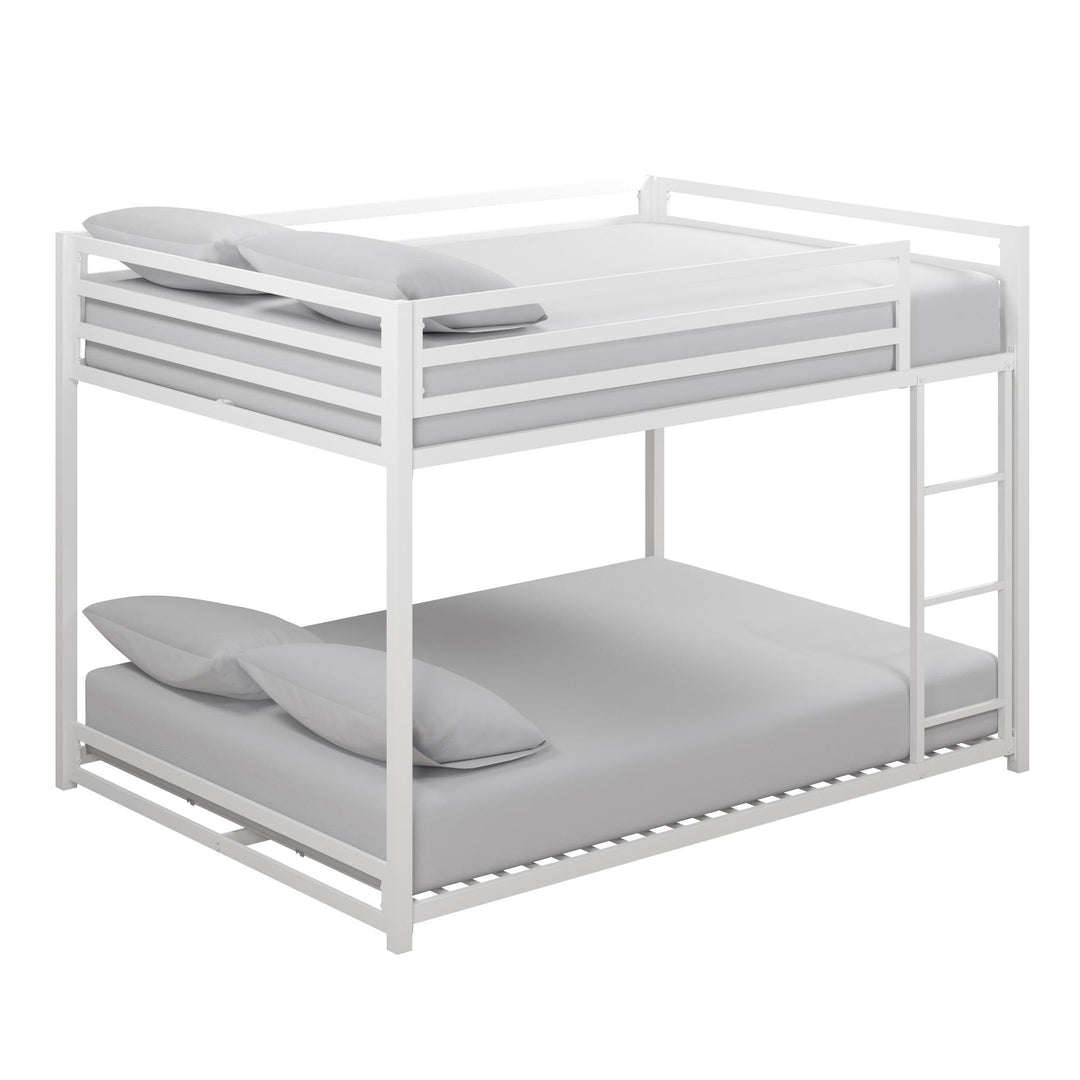 Full Metal Bunk Bed with Integrated Ladder -  White  - Full-Over-Full