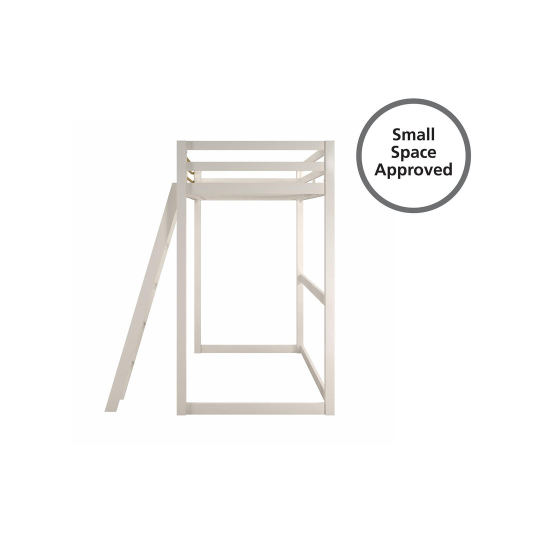 Angled Ladder Metal Loft Bed -  White  -  Twin