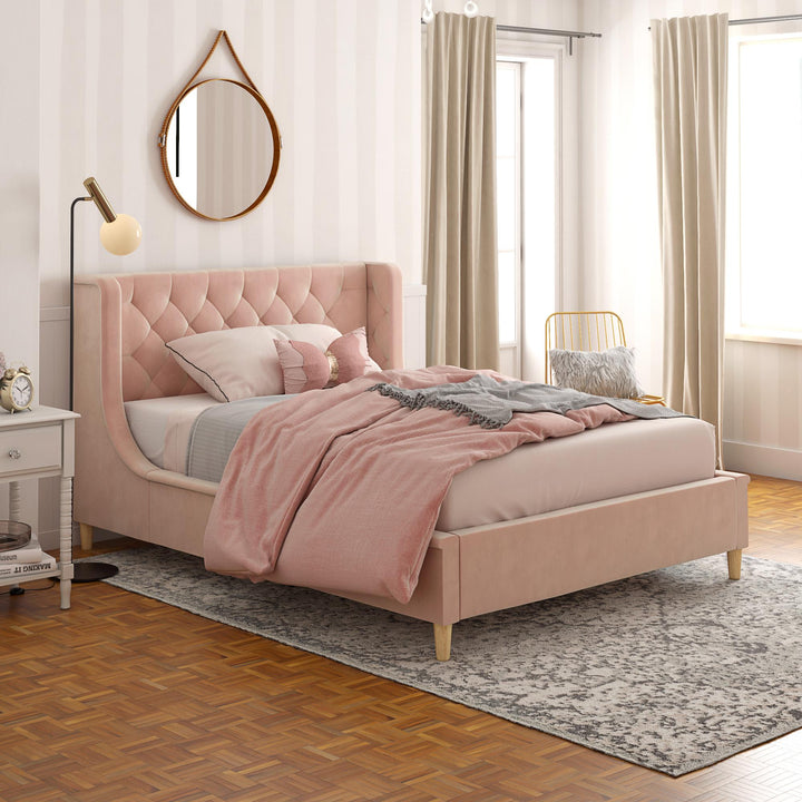 Monarch Hill Ambrosia Upholstered Bed with Diamond Tufted Headboard - Pink - Full