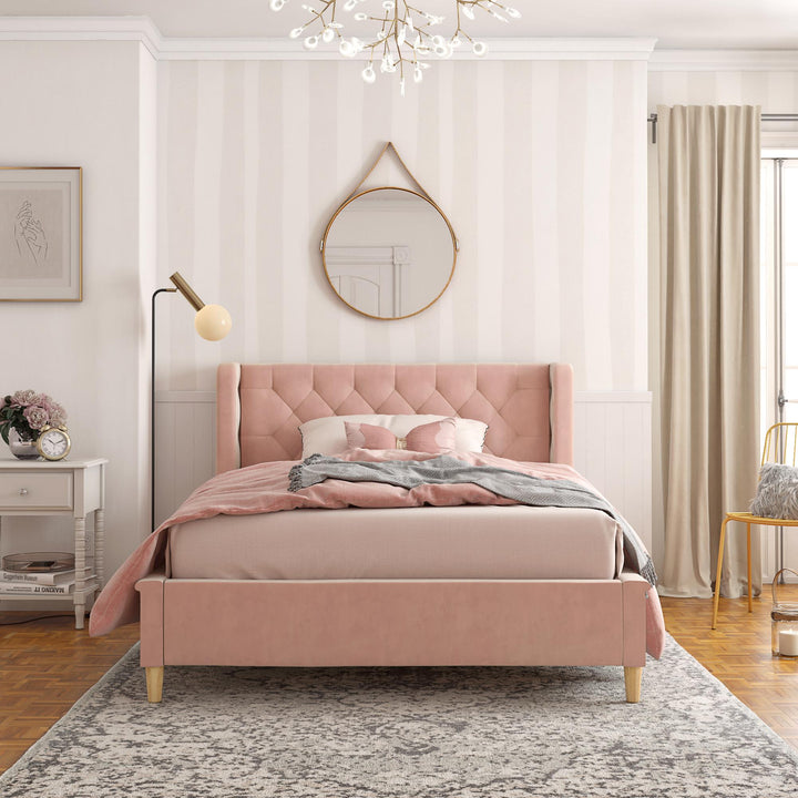 Monarch Hill Ambrosia Upholstered Bed with Diamond Tufted Headboard - Pink - Full