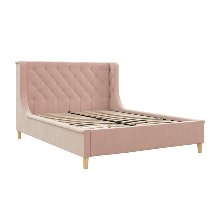 Upholstered Bed with Tufted Headboard for Bedroom -  Pink  -  Full