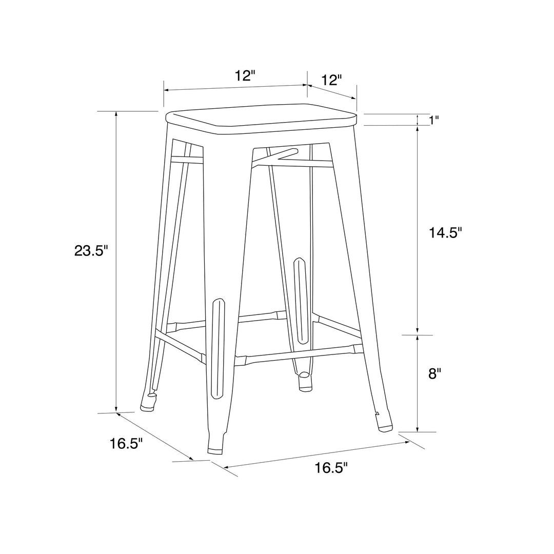 Fusion 24 Inch Stackable Metal and Wood Counter Height Bar Stools, Set of 2 - Silver - 24"