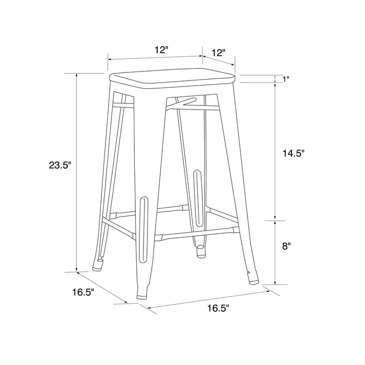 Fusion 24 Inch Stackable Metal and Wood Counter Height Bar Stools, Set of 2 - Silver - 24"