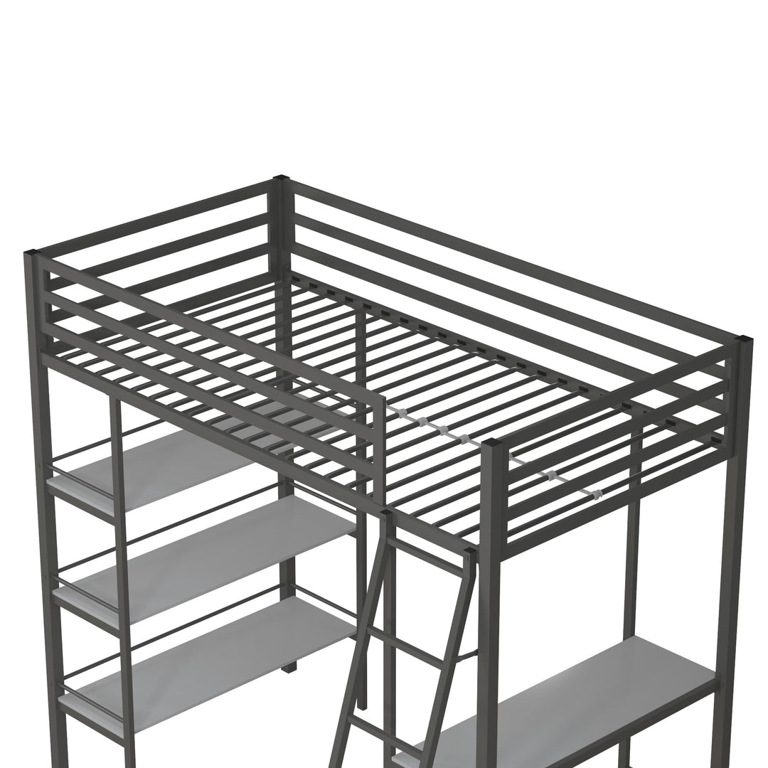 metal loft bed with desk and shelves - Gray - Twin