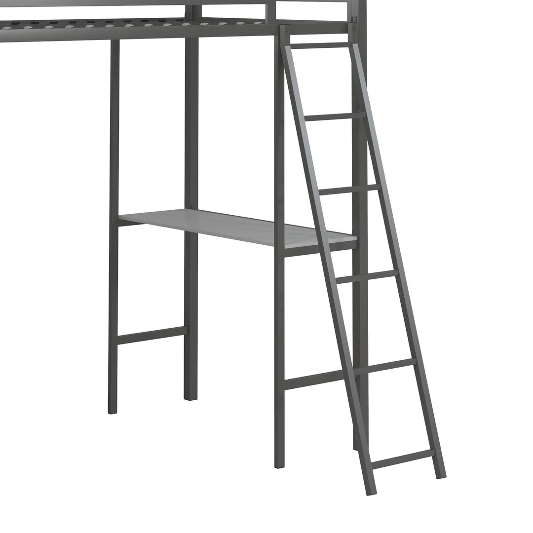 metal frame loft bed with desk - Gray - Twin