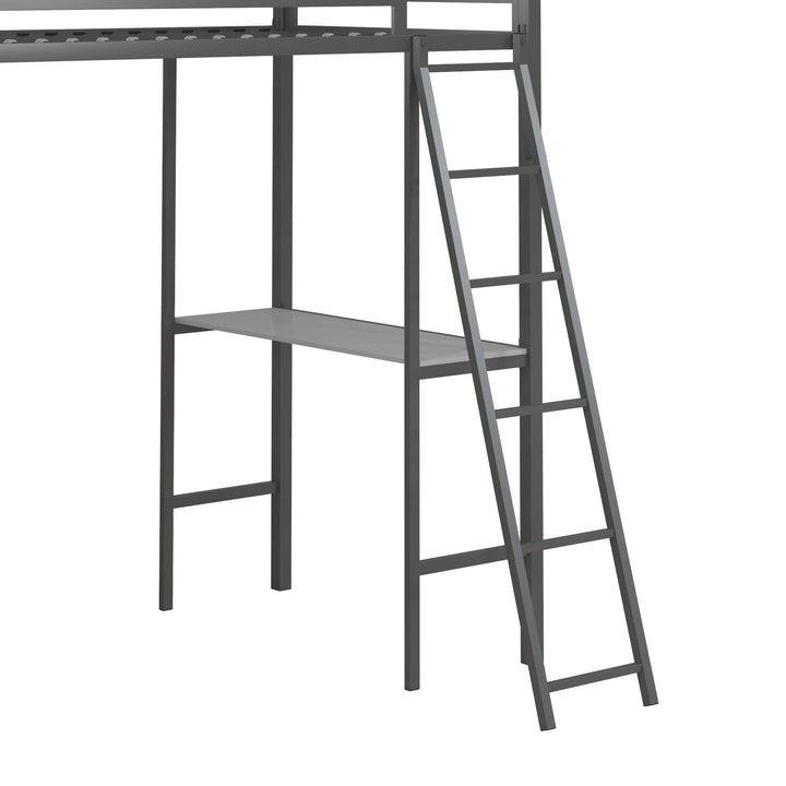 Nova Metal Loft Bed with Desk, 3 Shelves, Ladder and Full-Length Guardrails - Gray - Twin