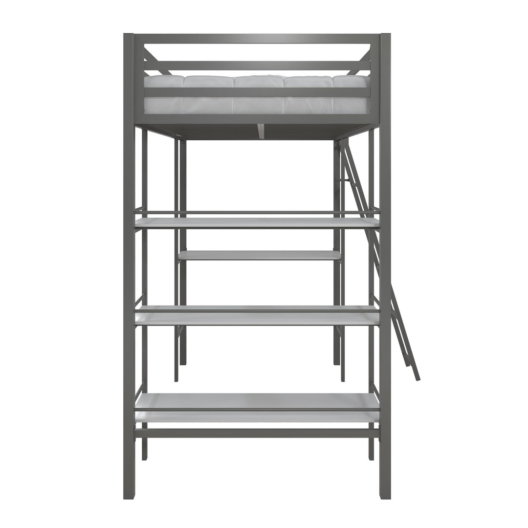 loft bed with desk and shelf - Gray - Twin