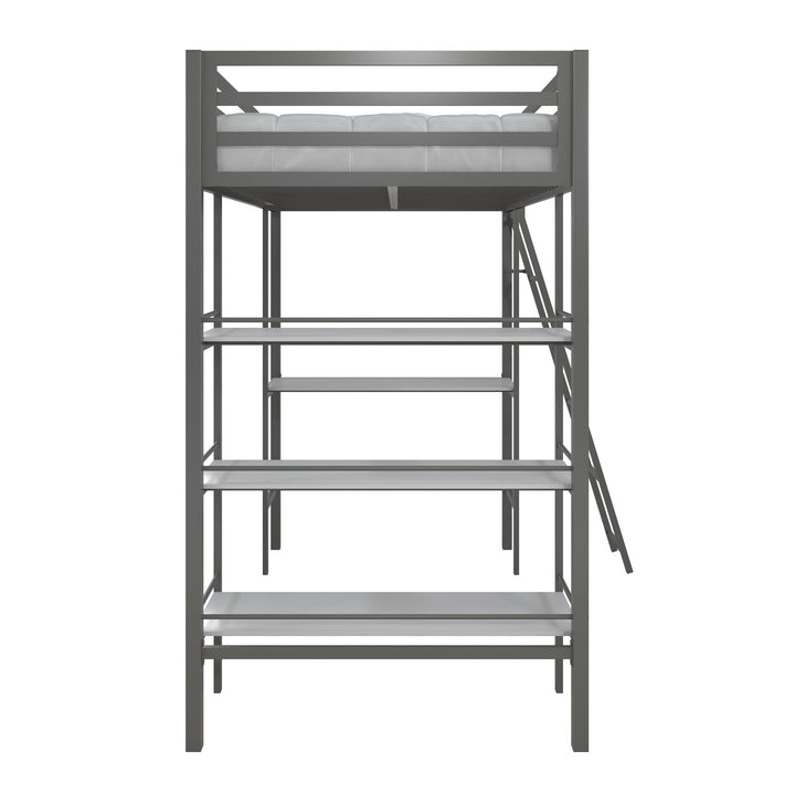loft bed with desk and shelf - Gray - Twin