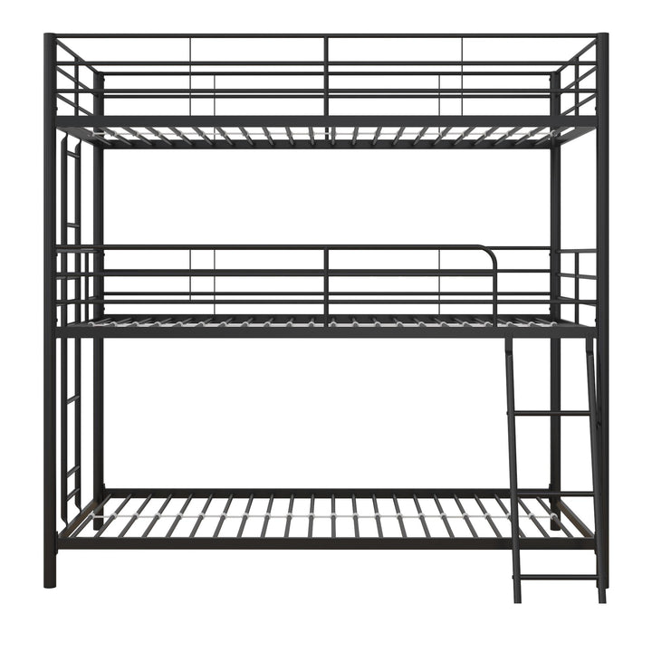 Everleigh Metal Triple Bunk Bed with Metal Slats and 2 Integrated Ladders - Black - Twin-Over-Twin