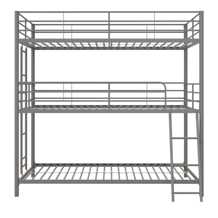 Metal Triple Bunk Bed with Metal Slats and 2 Integrated Ladders - Black - Twin-Over-Full