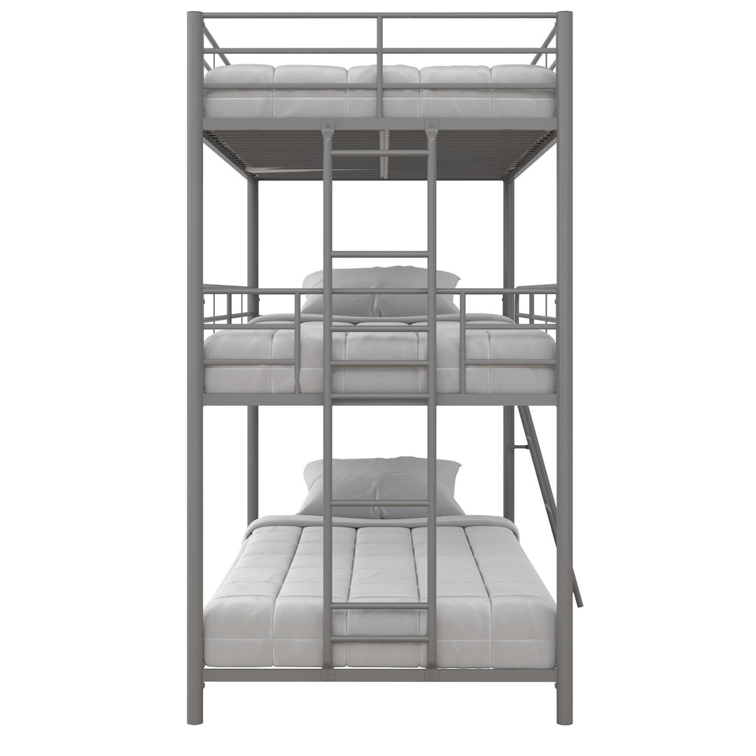 Everleigh Metal Triple Bunk Bed with Metal Slats and 2 Integrated Ladders - Silver - Twin-Over-Twin