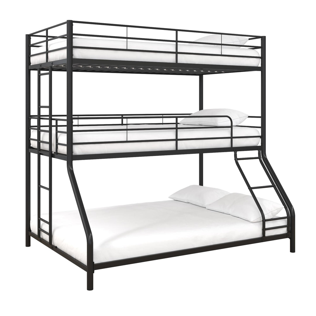 Metal Triple Bunk Bed with Metal Slats and 2 Integrated Ladders - Black - Twin-Over-Full