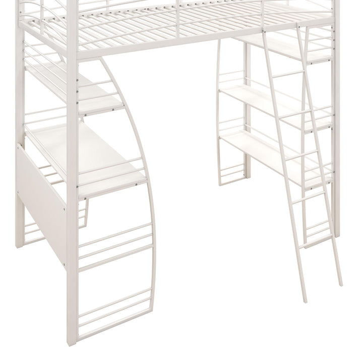 Sage Studio Twin Loft Bed with Integrated Desk and Shelves - White - Twin